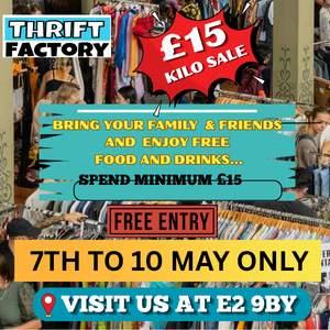Vintage Kilo Sale London £15/KG Free Food & Drinks