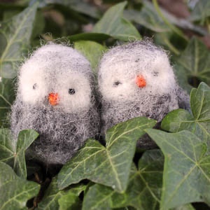 061-Pair of Needle Felted Fluffy Owls