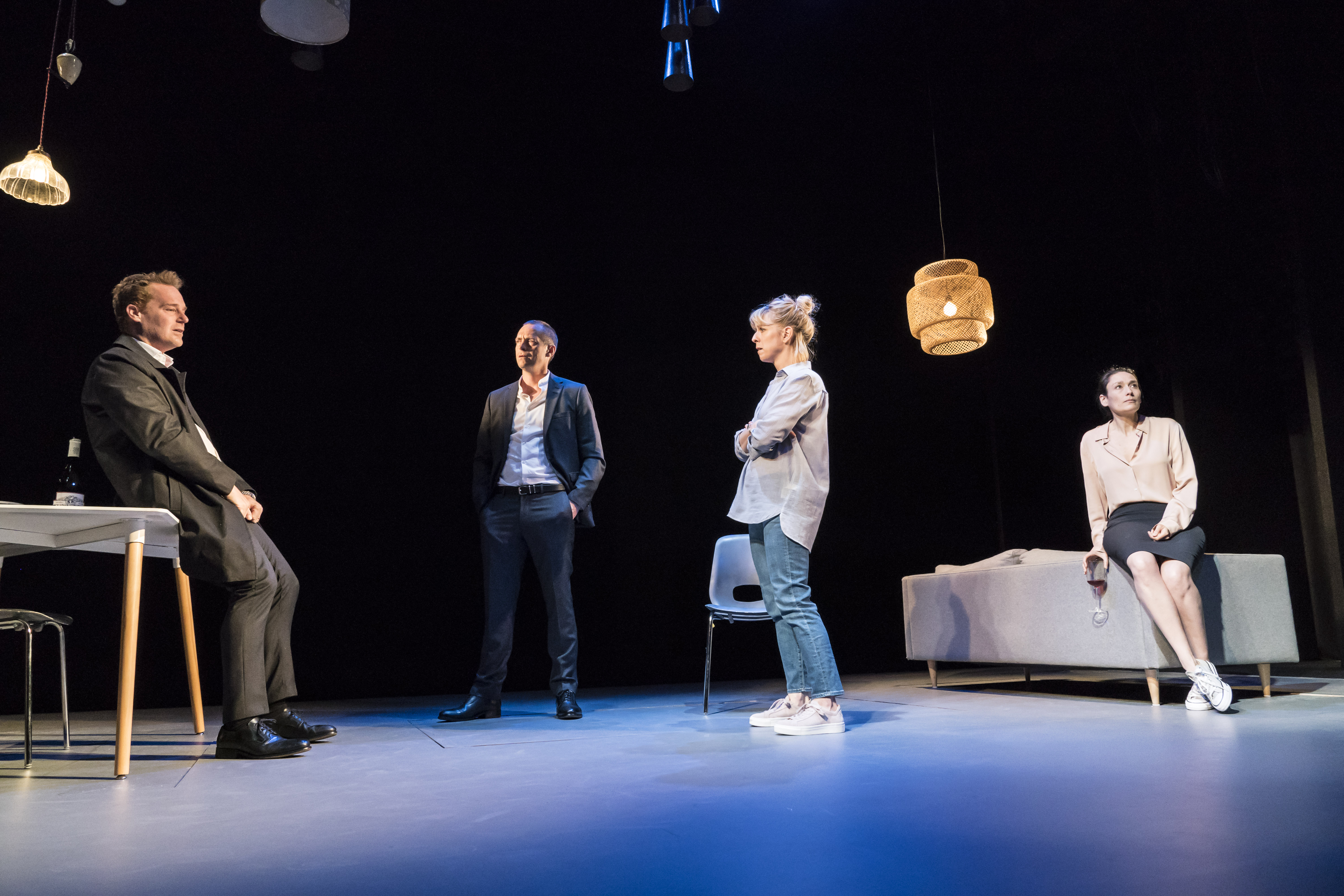 Adam James, Stephen Campbell Moore, Claudie Blakley and Sian Clifford in Consent at the Harold Pinter Theatre