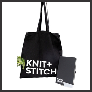 BLACK TOTE BAG WITH KNIT + STITCH LOGO